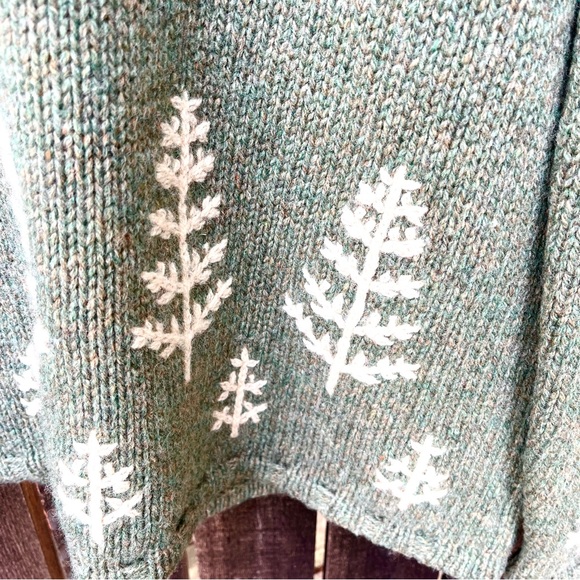 Eddie Bauer Green Wool Fair Isle Embroidery Chunky Knit V-Neck Sweater Sz L - Picture 8 of 15